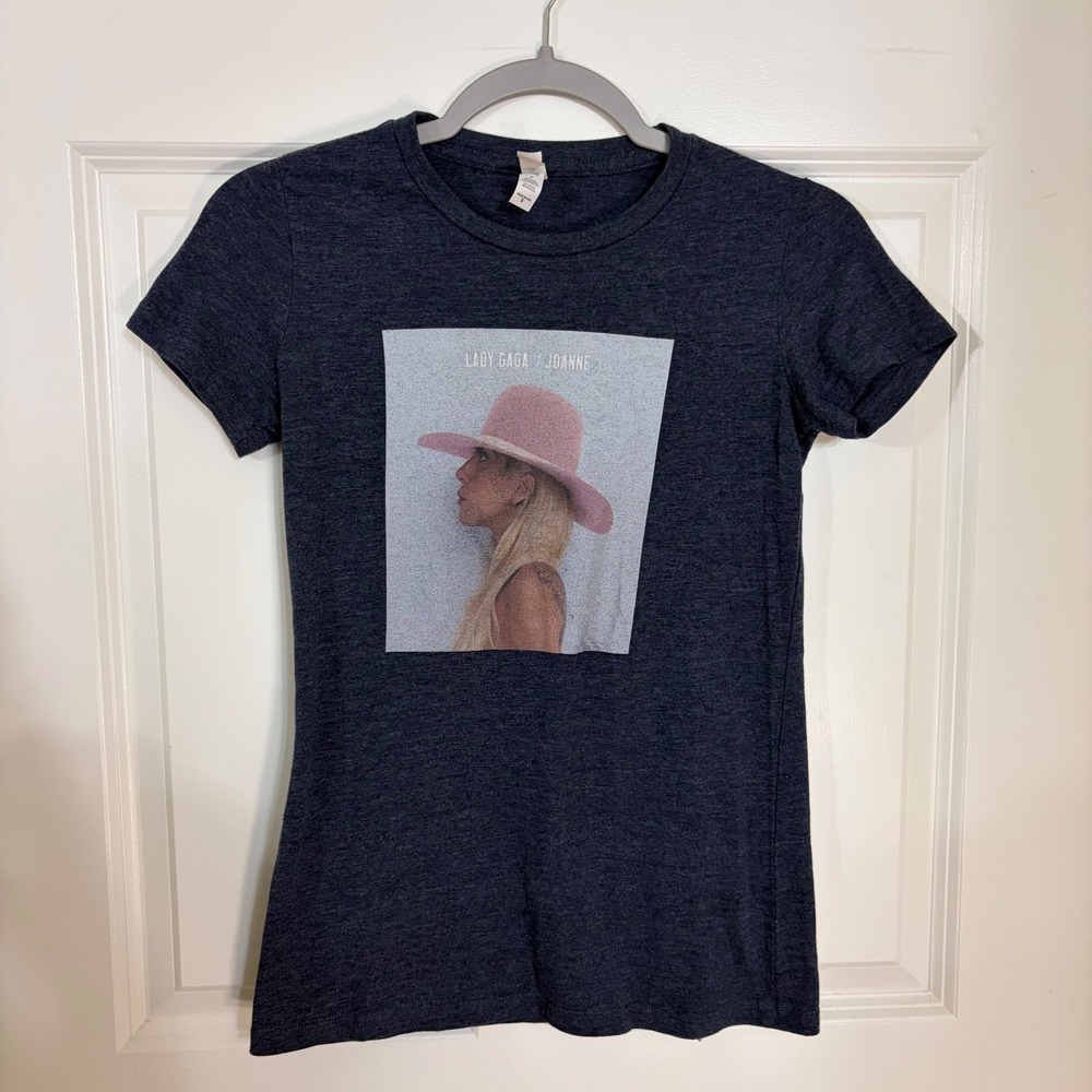 Lady Gaga Joanne Album Cover Graphic T-Shirt Charcoal Navy Blue Small
